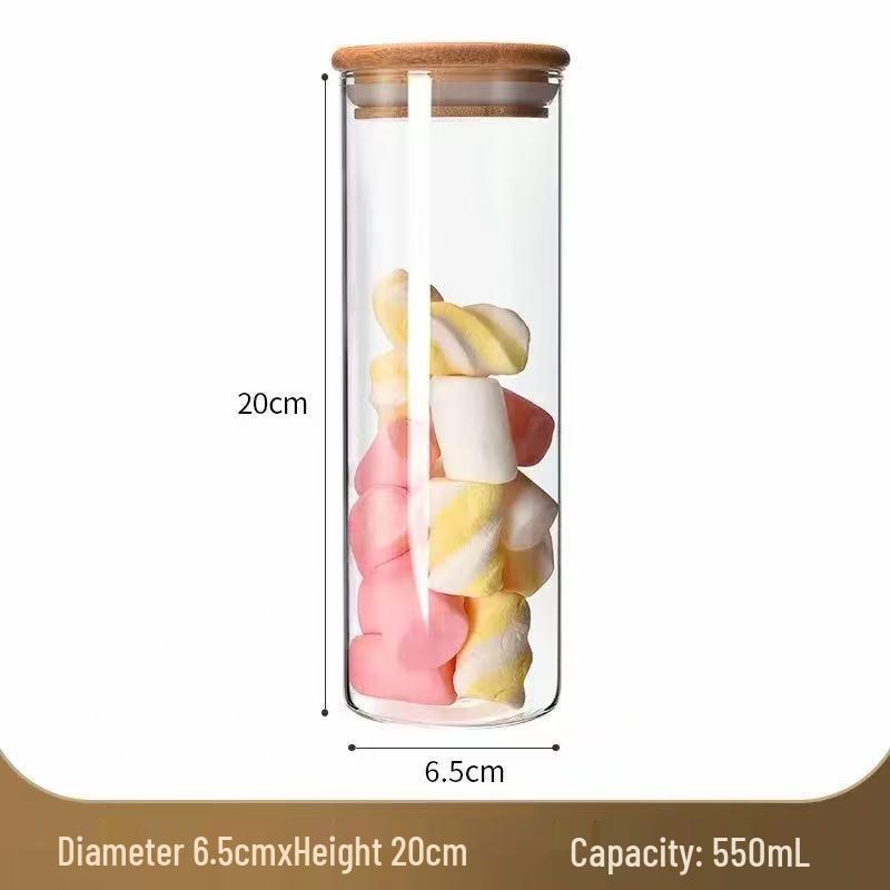 Large Capacity Bamboo Wood Lid Glass Jar - Food Grade, High Borosilicate, Moisture-Proof Storage Multi-functional Glass Storage Jar