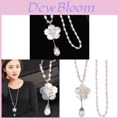 Pearl Necklace For Women Long Floral Pendant With Shell Material For Fashion Jewelry