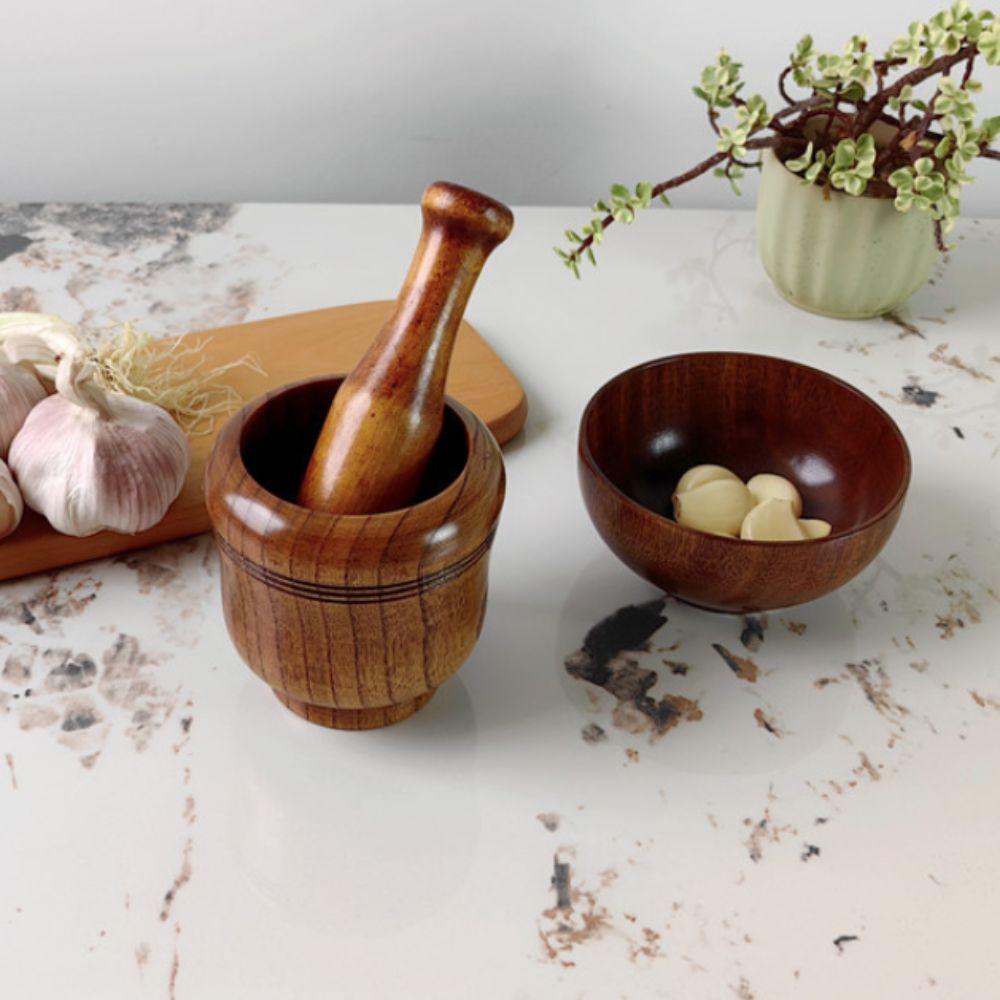 Manual Grinding Bowl Wooden Garlic Grinder Multifunctional Mortar Pestle Set  Seasoning