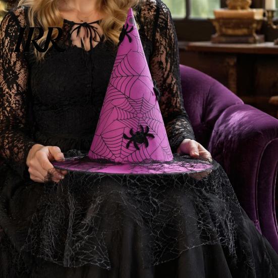 Costume Accessories for Carnival Nights Halloween Witch Hat, with Lace Mesh And Simulated Spiders, Gothic Style Holiday Photo Props Accessory, Parties