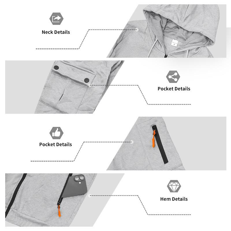 Men Loose Zip Up Hooded Open Front Sweatshirt Casual Sports Plus Size Hoodie Jacket