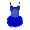 Womens Latin Dance Leotard Fuzzy Feather Skirt