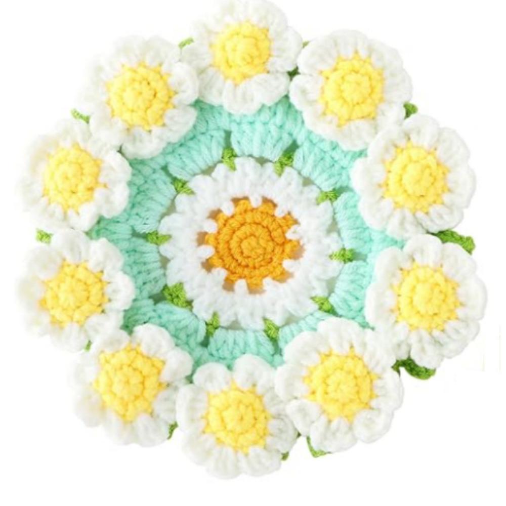 Handwoven Flower Bouquet Coasters Washable Coffee Table Cupmat Crochet Coasters Office Decor