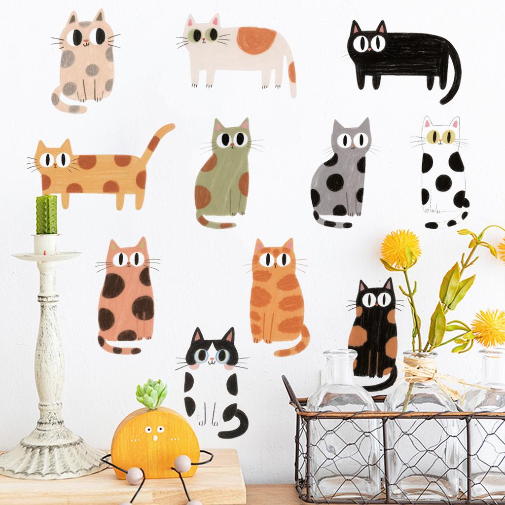 Cute Cat Wall Stickers for Kids Room Removable Self Adhesive Animal Wall Decor Cartoon Kitty Nursery Decals