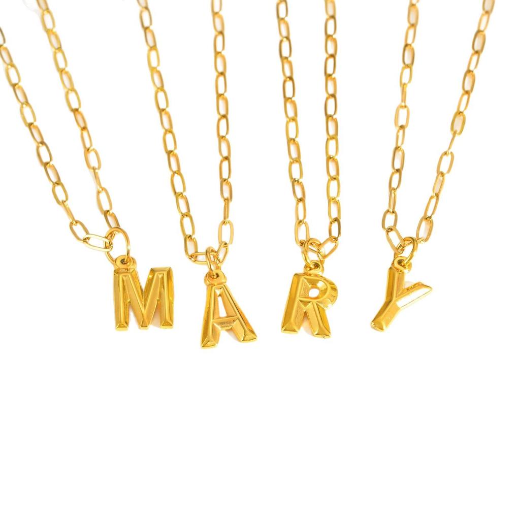 Stainless Steel Plated 18K Gold Small Square Chain Three-Dimensional 26 Letter Pendant Necklace Fashion Jewelry Nc-1958