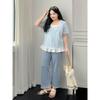 Plus Size Women's Clothing [Light Dream] Short-Sleeved Shirt Summer Plus Size Ladies Wooden Ear Embroidered Fancy Chic Shirt