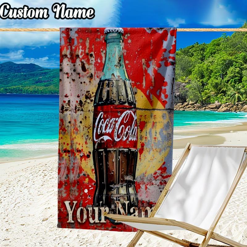 Custom Name Coca-cola Beach Towel - Soft, Ultra-Absorbent Microfiber, Lightweight, Perfect for Beach, Parties, Travel, Camping