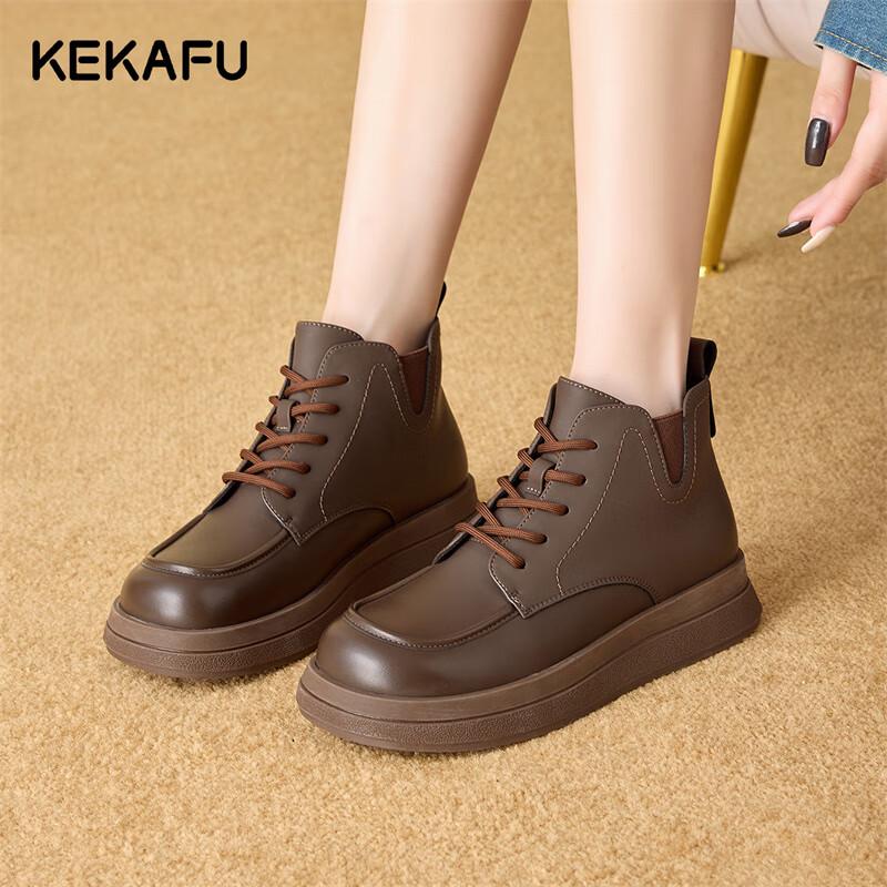 Kekafu Women s Winter Plush-Lined Chelsea Martin Short Boots EU 38