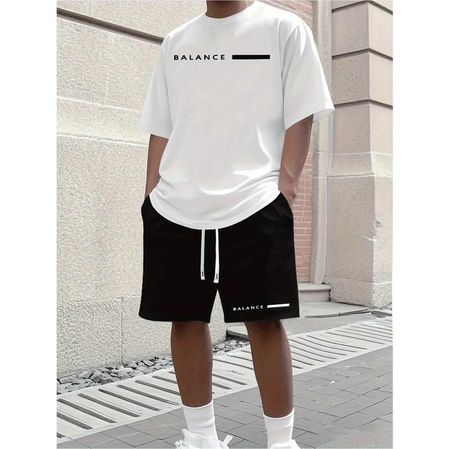 2026 Set Casual da Uomo Abbigliamento Estivo Top a Maniche Corte Color-Block Pantaloncini Larghi con Coulisse Ensemble alla Moda Streetwear