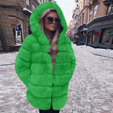 European and American new imitation fur coat imitation fox hair medium and long splicing long-sleeved fur women's coat with hat