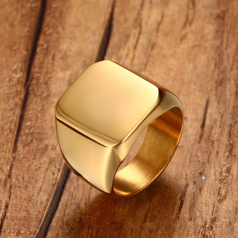 Vnox Heavy A-Z Initial Stamp Ring for Men Gold Color Solid Stainless Steel Signet Ring Chunky Punk Finger Jewelry Customize Gift