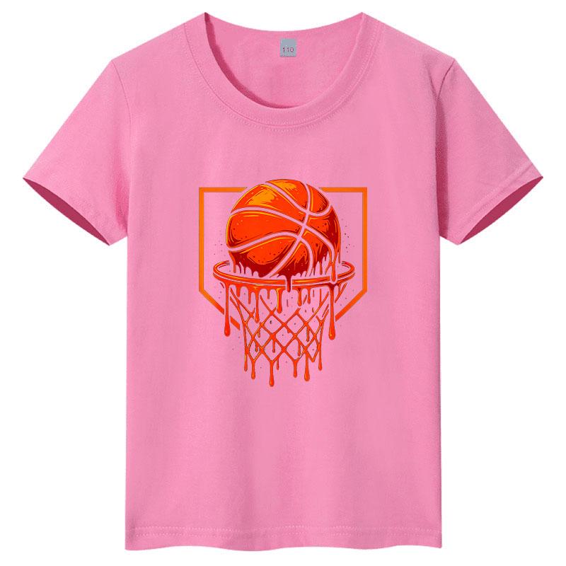 Rebounding basketball childrens Tshirt pure cotton round neck fashionable parentchild outfit candy color family outfit