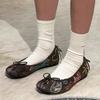 Retro Embroidery Designer Ballet Flats Women Bowknot Shallow Comfort Footwear Female Fashion Round Toe Mary Jane Shoes Women