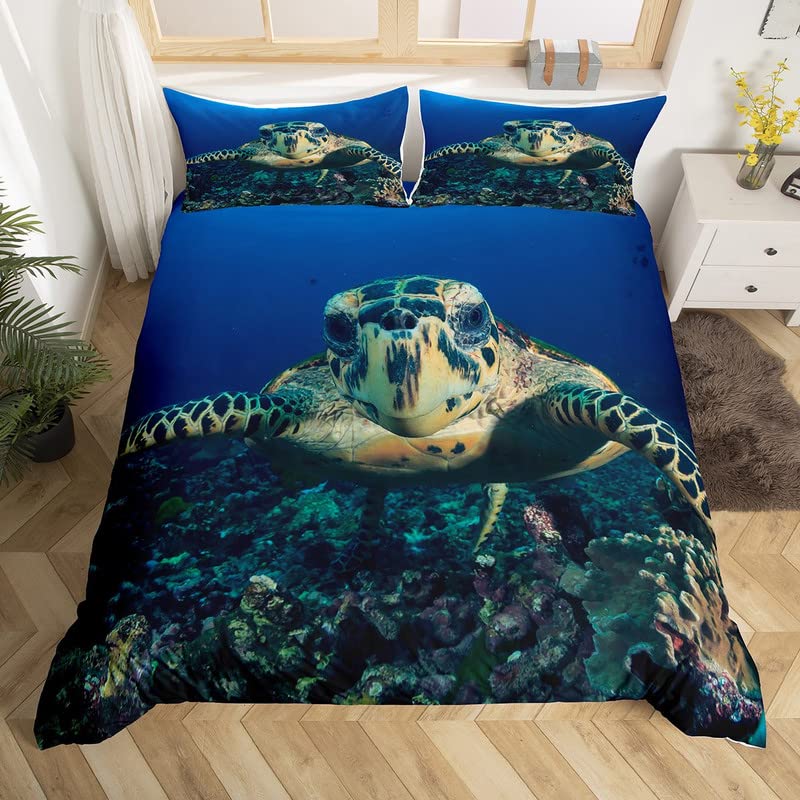 Κάλυμμα Παπλώματος Θαλάσσια Χελώνα Μέγεθος Queen Για Αγόρι Κάλυμμα Παπλώματος Χελώνα Παραλίας Πολυεστέρας 3 Τεμάχια Πράσινο Τυρκουάζ Αφηρημένη Χελώνα Συλλογή Κλινοσκεπασμάτων