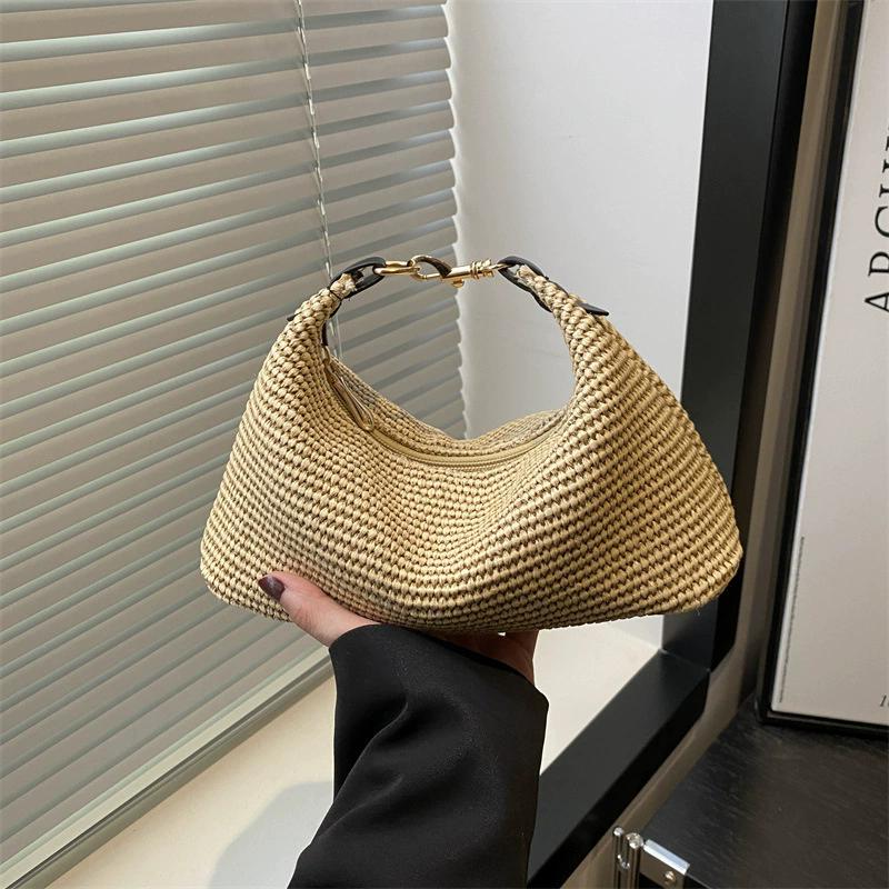 Raffia Straw Woven Clutch Purse Hobo Dumpling Women Handbag Summer Beach Grass Braided Solid Color Evening Bag KTB 26x10x16cm