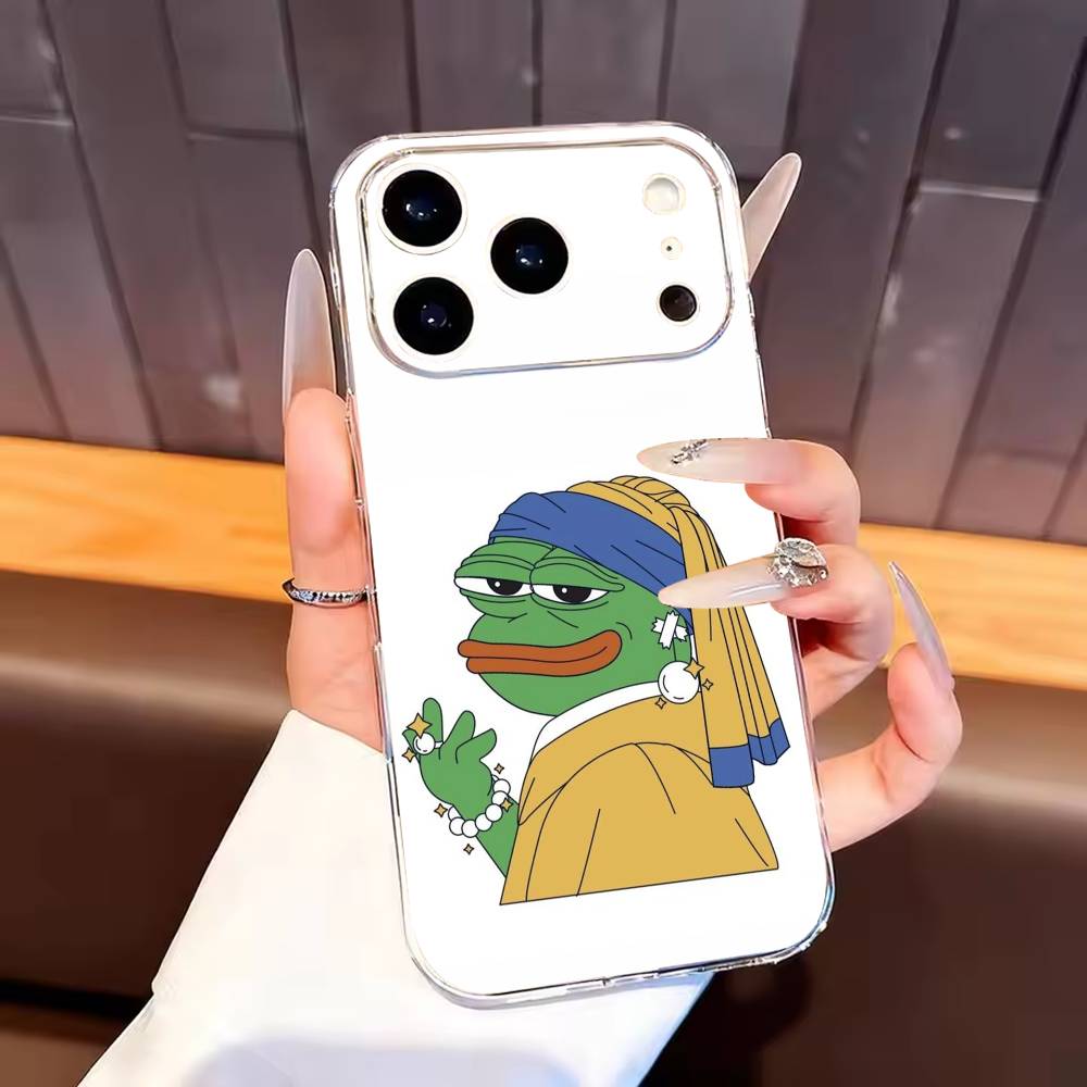 

Funny P-Pepe Frog Sad Phone Case For iPhone17,16,15,14,13,12,11 Plus,Pro Max Soft Transparent Cover iPhone16pro