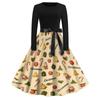 Women's Vintage V-Neck Christmas Print Casual Dress for Holiday Party