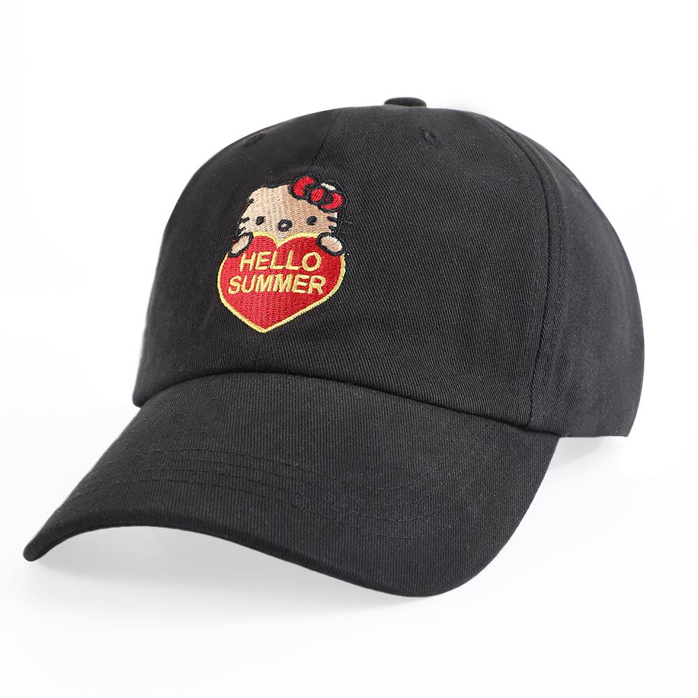 Kitty Embroidered Retro Cartoon Baseball Cap - Pure Cotton, Slimming Sun Hat for Spring/Summer 58cm чёрный