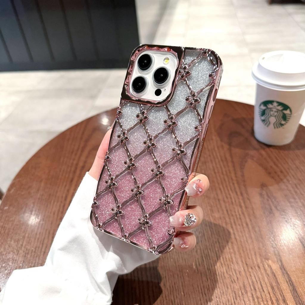 Luksusowe poszycie 3D kwiaty brokatowy proszek etui na telefon iPhone 11 12 13 14 15 Pro Max 12 Pro 13 Pro 14 Pro Max antypoślizgowa miękka TPU okładka