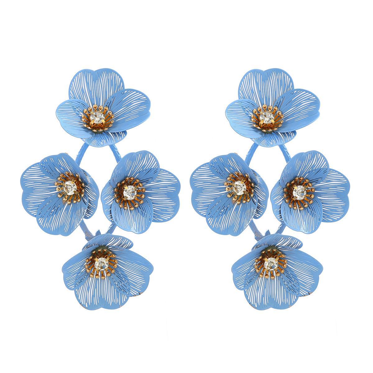 Элегантные серьги-кисточки с цветочным узором: Высококачественная нишевая мода синий