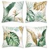 Golden Green Palm Leaf Decorative Pillowcase,Ultra-Soft Polyester Material Living Room Sofa Back Car Pillowcase Home Decoration