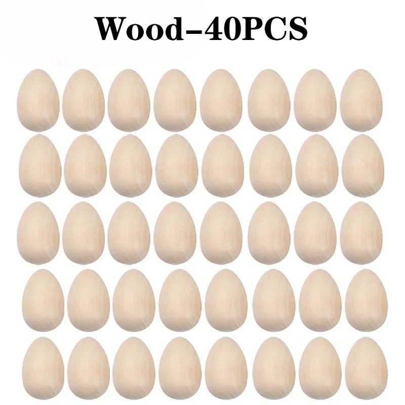 10-40PCS EasterWoodenEgg DIY Painting Set Realistic Imitation Eggs for KidsCreative DoodleToysFarmhouse Decor Wood Bead Ornament