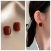 Vintage Burgundy Enamel Square Stud Earrings for Women Girls Gold Color Metal Imitation Pearl Flower Earring Party Jewelry