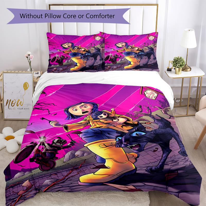 3pcs Coraline (7) Design Cover Set - HD Printed Bedding with 1 Cover and 2 Pillowcases - Perfect for Home and Dorm Decor