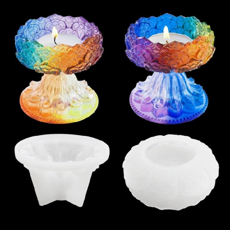 Crystal Lotus Flower Tealight Resin Mould Lotus Candlestick Epoxy Casting Mould