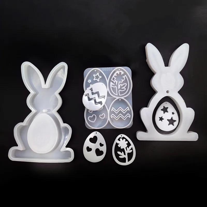 

Cute Silicone Bunny Mold Set DIY 4in1 Egg Shaped Pendant Rabbit Ornament Resin Casting Plaster Decoration Mold Easter