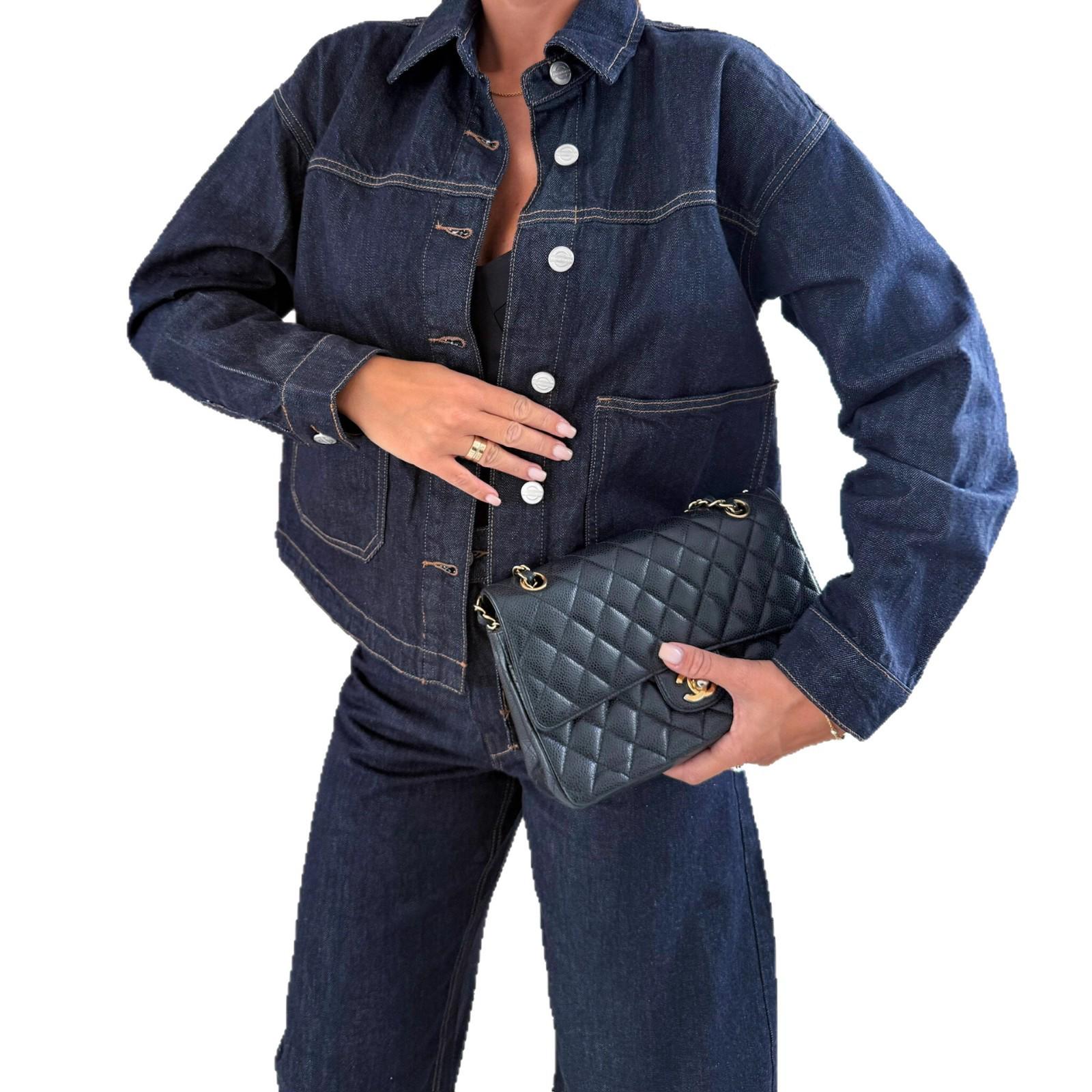 

Повседневная женская куртка из синего вымытого денима, модель 89234 (Европа и Америка) Large