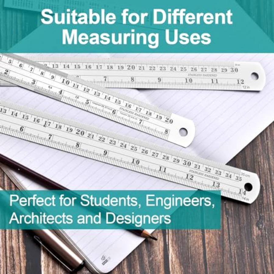 Metal Rulers, Steel Rulers Pack of 4, 6, 8, 2, 4-inch Stainless Steel Ruler