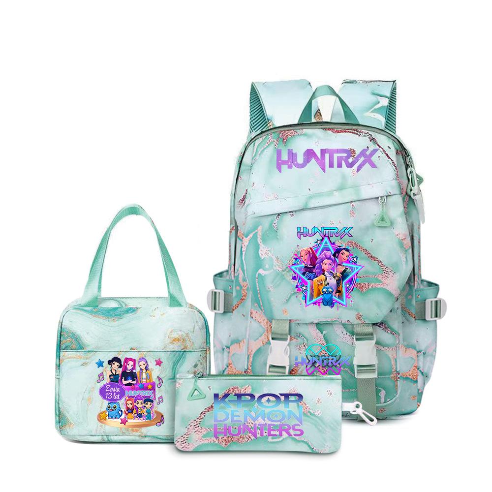 K-Pop Demon Hunter Girl Group Backpack Demon Boy Group Cartoon Anime Lunch Bag Pencil Case Three-Piece Set