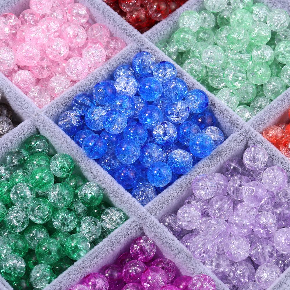 50pcs/Lot 8 10mm Colorful Cracked Beads Acrylic Beads Colorful Round Loose Spacer Bead For Jewelry Making DIY Bracelet Necklace
