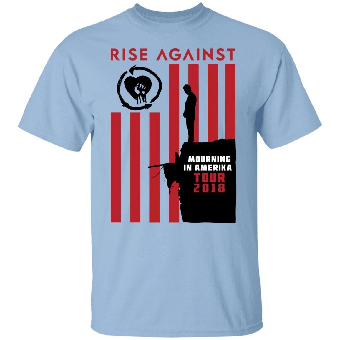 Men s and Women s T-shirts Rise Against Mourning In America Tour Cotton Light Blue All Size XXL