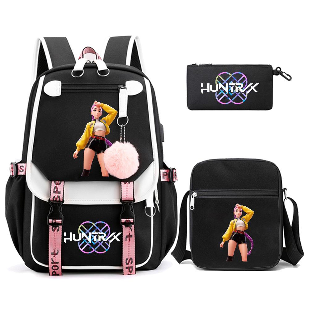 3Pcs/set Anime Kpop Demon Hunters Printed Backpack with Shoulder Bag Pencil Case for Teenager Girl Boy Bookbag Large Capacity Travel Bag Kid Gift
