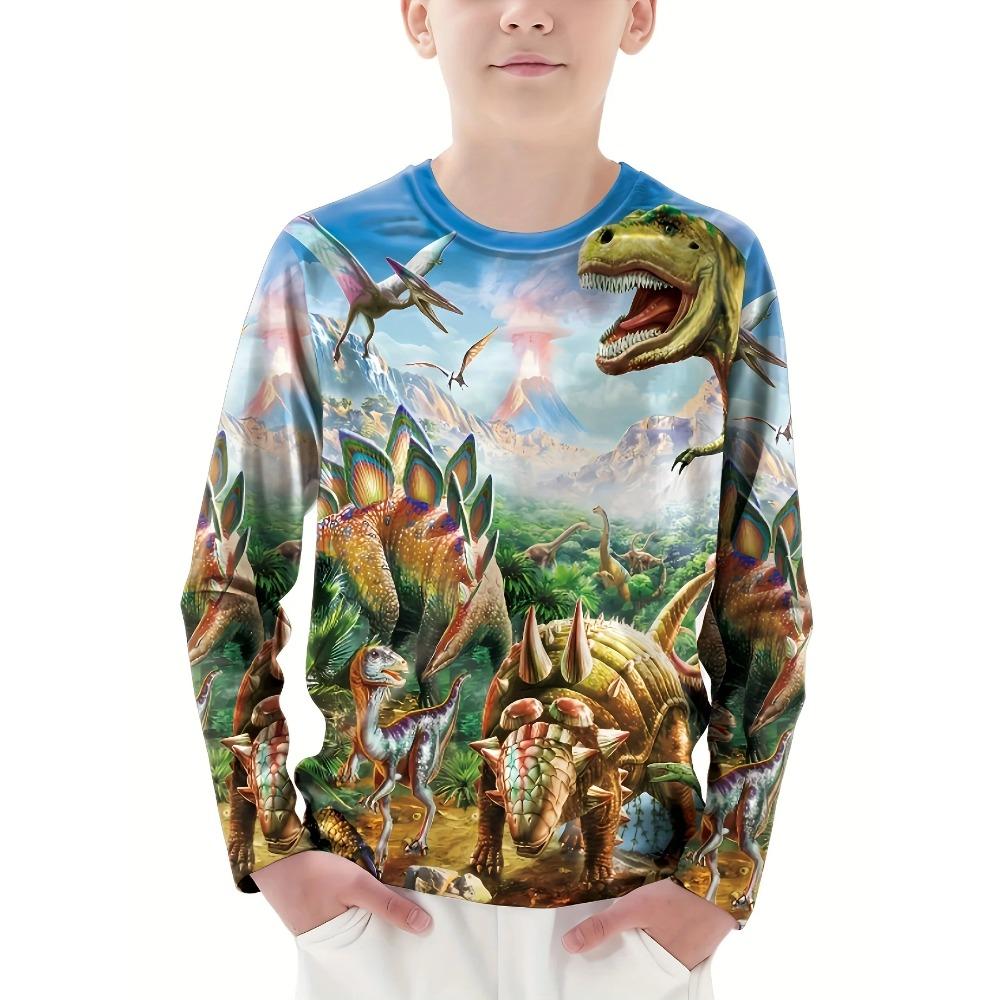

Детская футболка с 3D цифровой печатью динозавров для мальчиков, веселая и модная, с круглым вырезом и длинным рукавом 170