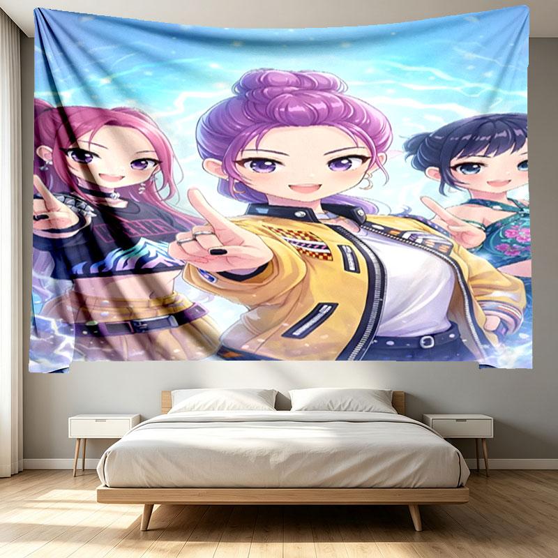 KPop Demon Hunters Print Tapestry - Portable Wall Decor Cloth, for Home, Dorm, Travel, Bedroom, Living Room - Ideal Birthday Housewarming Gift