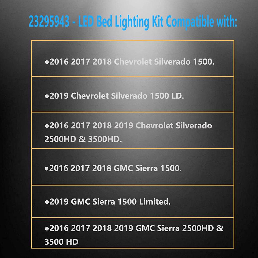 Replace 23295943 LED Truck Bed Lighting Kit Easy Installation Accessories Car Supplies Compatible for 1500 2500HD 3500HD