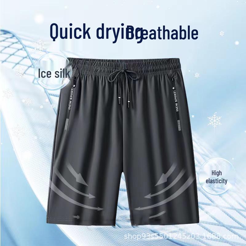 Men's Stretch Ice Silk Quick-Dry Beach Shorts - Summer Casual, Plus Size, Breathable & Lightweight for Teens