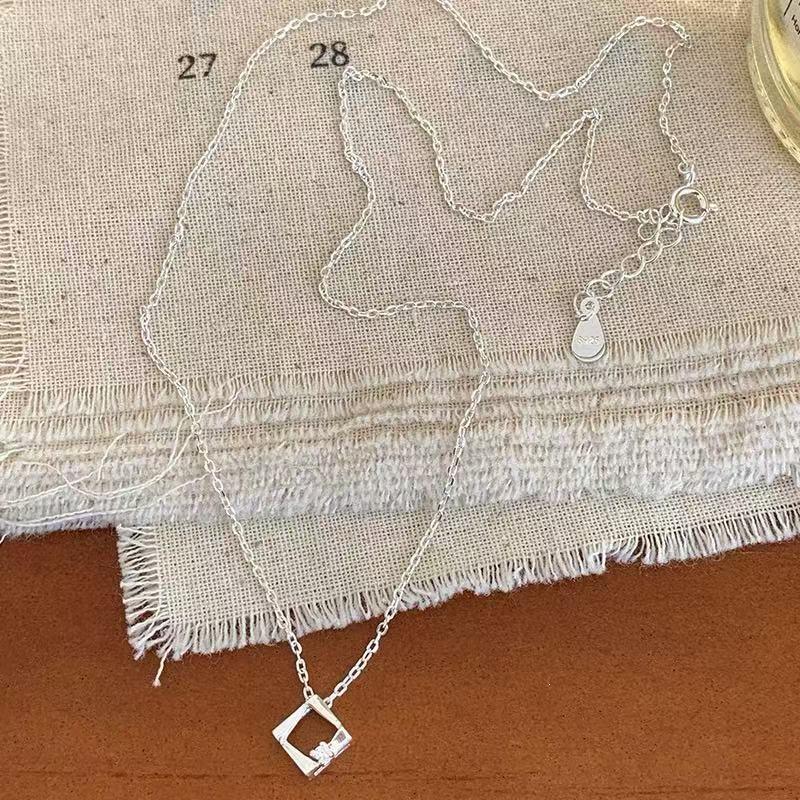 925 Sterling Silver Square Geometric Clavicle Necklace - Versatile Summer Jewelry for Dresses