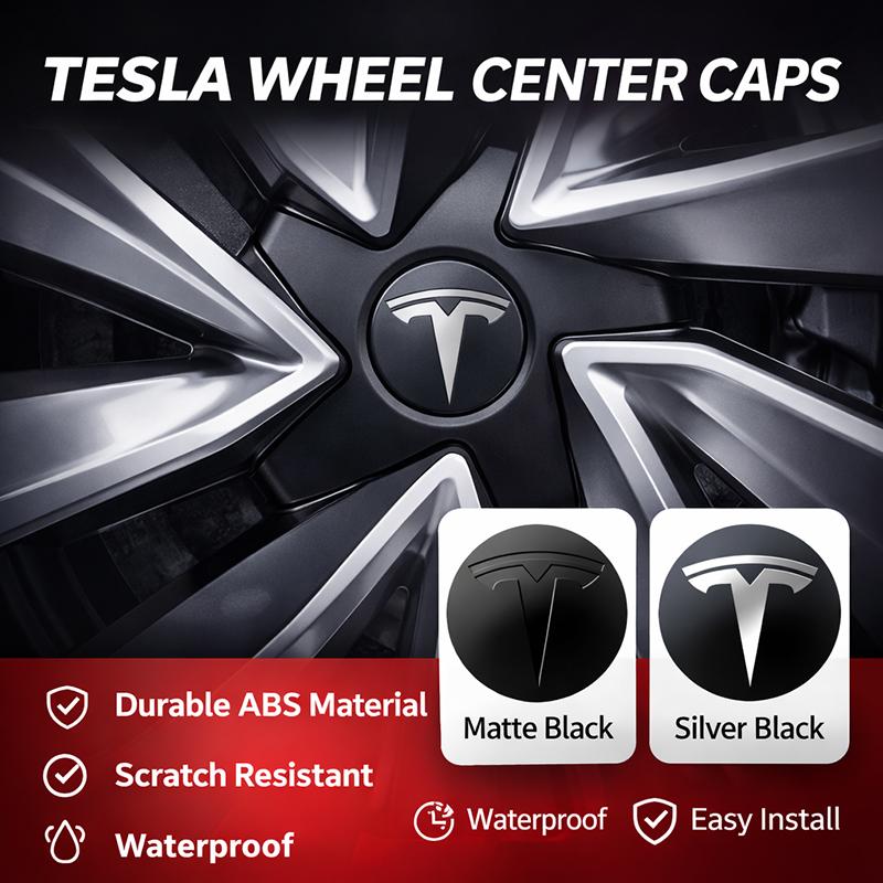 4-teiliges Set mit Logo-Abdeckungen für Tesla-Radnabenkappen (Model 3 YSX), Ersatz für Radkappenemblem, mattschwarz und silberschwarz