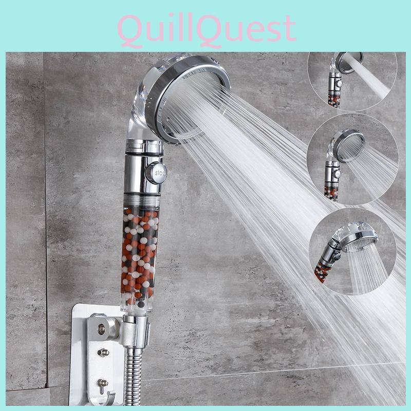 Shower Head Spa 3 Mode Button High Pressure Filter Balls Saving Water