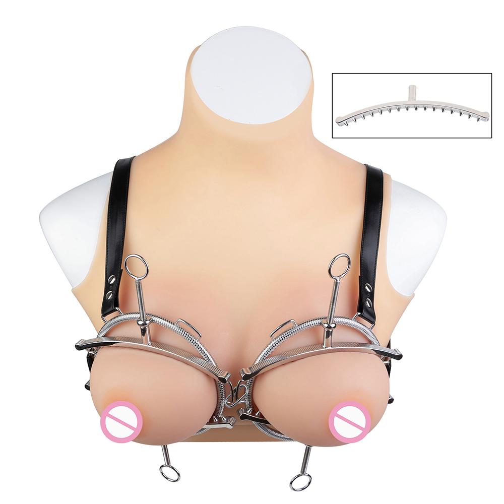 Adjustable Spiked Breast Clamp Metal Breast Bondage Gear with Leather Chain Flirting Sex Toys for Couple Slave Games Accessories