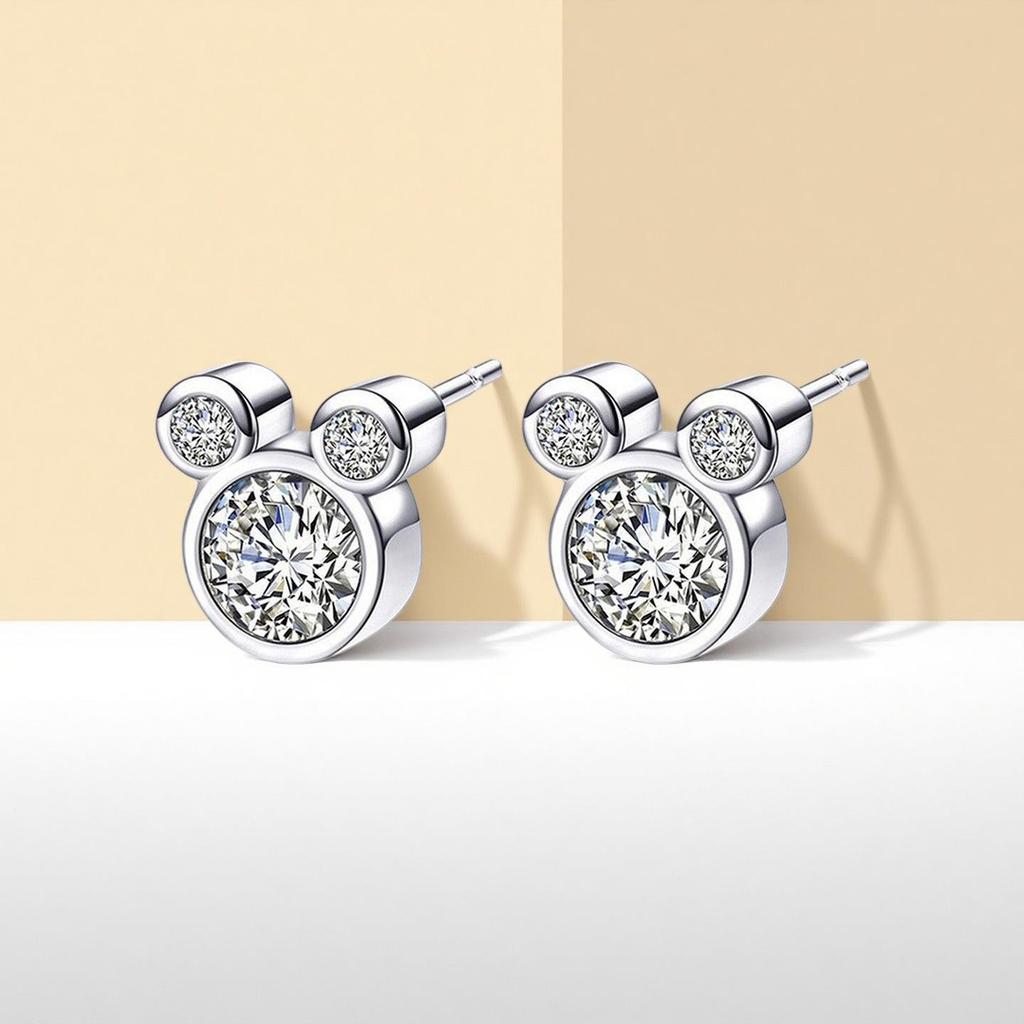 Rhinestone Zirconia Silver Stud Earrings - European American Style