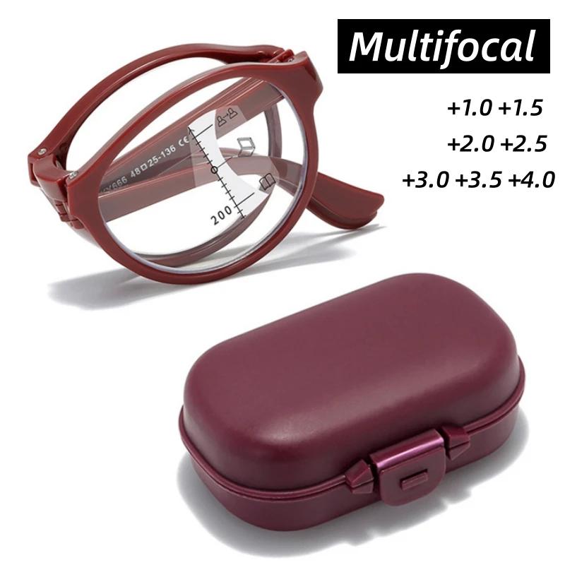 

Портативные складные мультифокальные бифокальные очки для чтения с защитой от синего света с футляром для мужчин и женщин, очки для дальнозоркости с прогрессивной дальнозоркостью