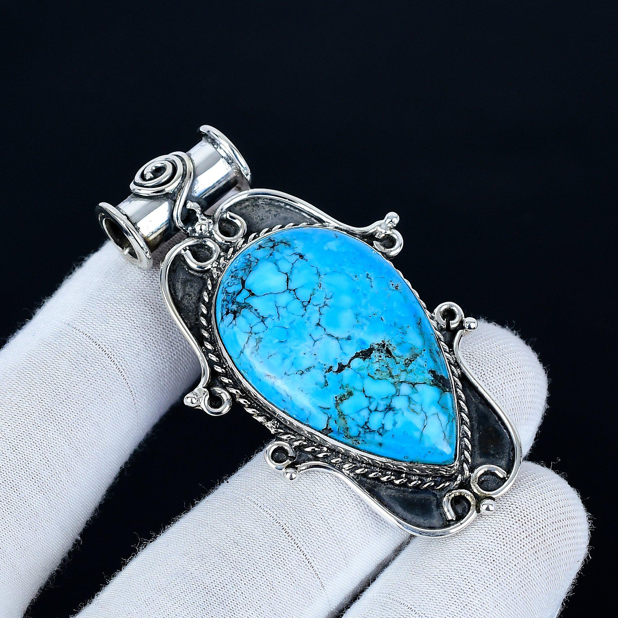 

Tibetan Turquoise Pendant, 925 Sterling Silver Handmade Jewelry, Turquoise Silver Pendant, Party Wear Jewelry For Women s, Pendant Valentine Day Gift 7.5 Cm синий