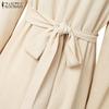 ZANZEA Women Casual Round Neck Solid Color Loose Long Sleeve Long Dress
