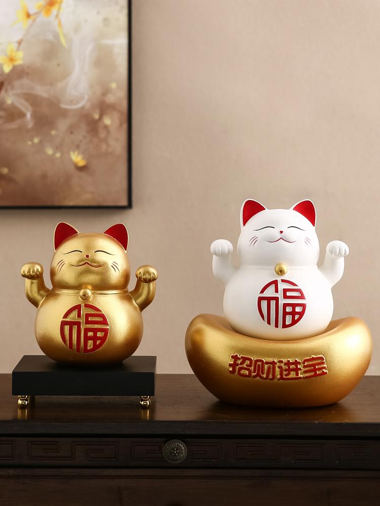 Lucky Cat piggy bank storage jar desktop decoration Resin cat animal sculpture Living room foyer home decor Housewarming gift