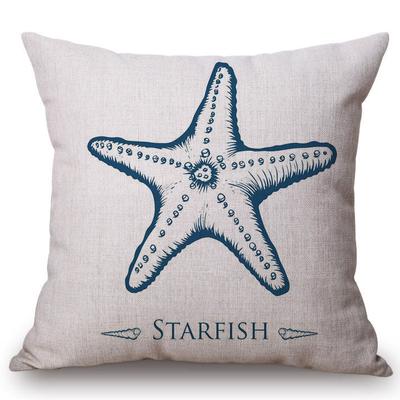 Almofadas de sofá de decoração para casa de 18" Sea Marine Life Star Fish Seashell Sea Horse Almofada de sofá Decoração para casa Algodão Linho Almofada de cadeira